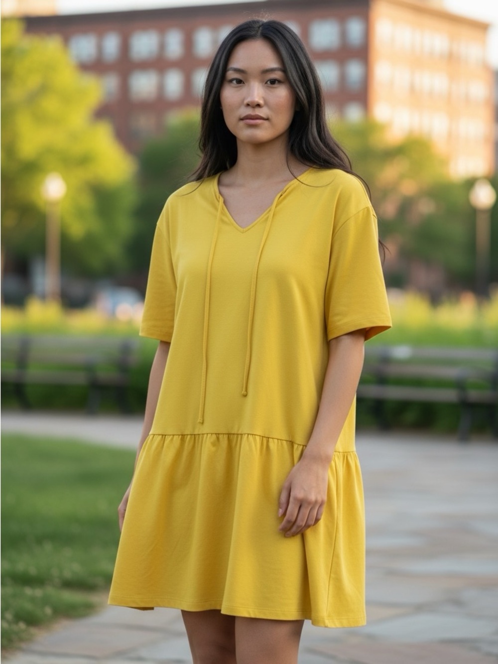 Eileen Fisher Petite Yellow Drop Waist Mini Dress | Relaxed Luxe  Crepe Dress